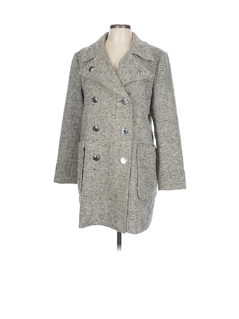 Tory Burch Gray Double-Breasted Pea Coat